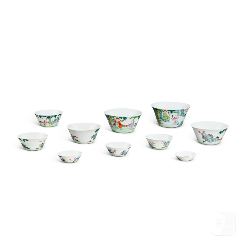 A set of famille-rose 'immortals' cups, Marks and period of Jiaqing | 清嘉慶 粉彩群仙祝壽套杯 《嘉慶年製》款 - 图2